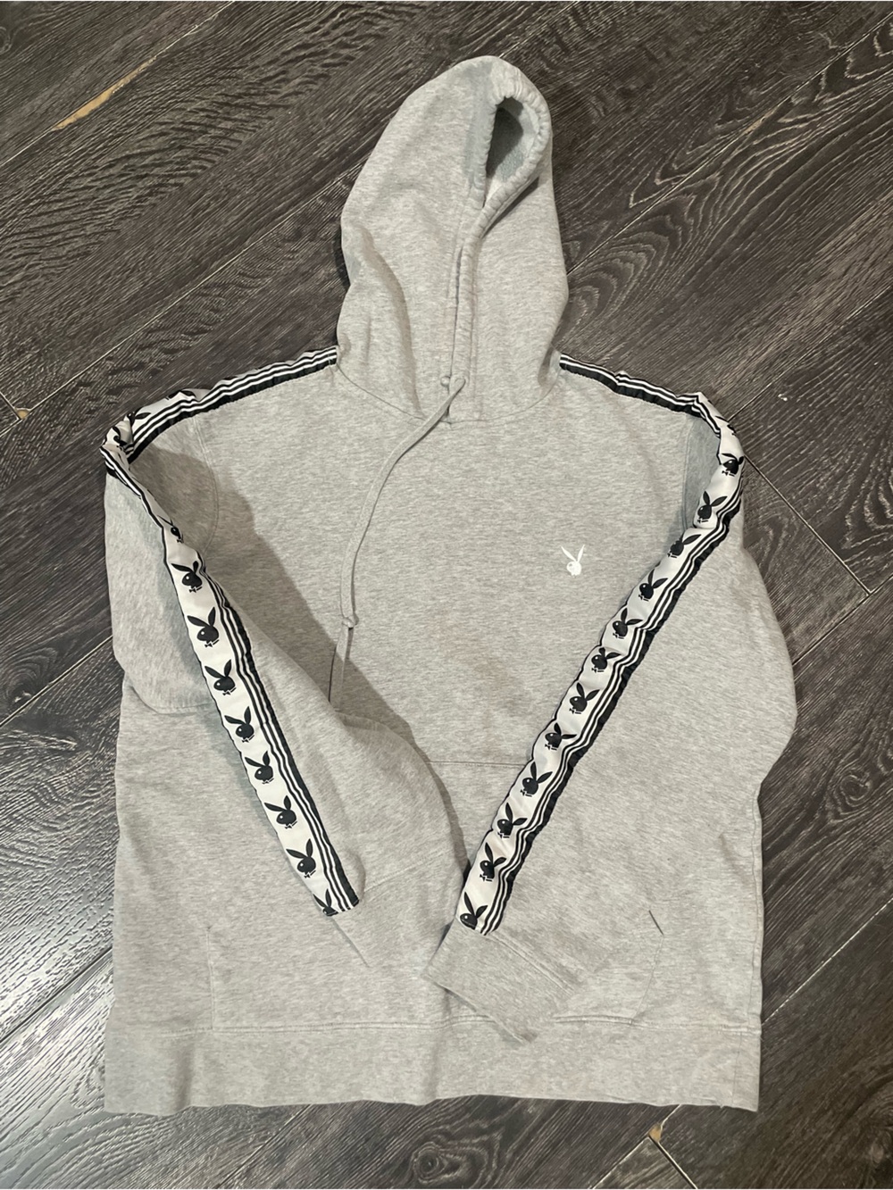 PLAYBOY Gray Mens Hoodie with Black Logo Trim Size Small